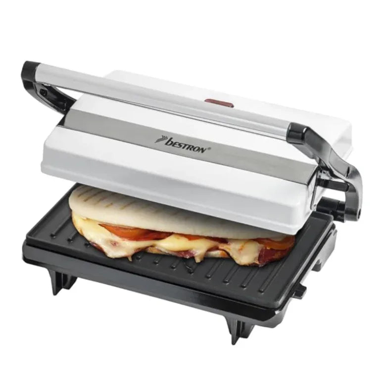 Bestron Contact Grill with Crumb Tray, 700W Panini & Sandwich Maker - White - Gomix Brands Outlet